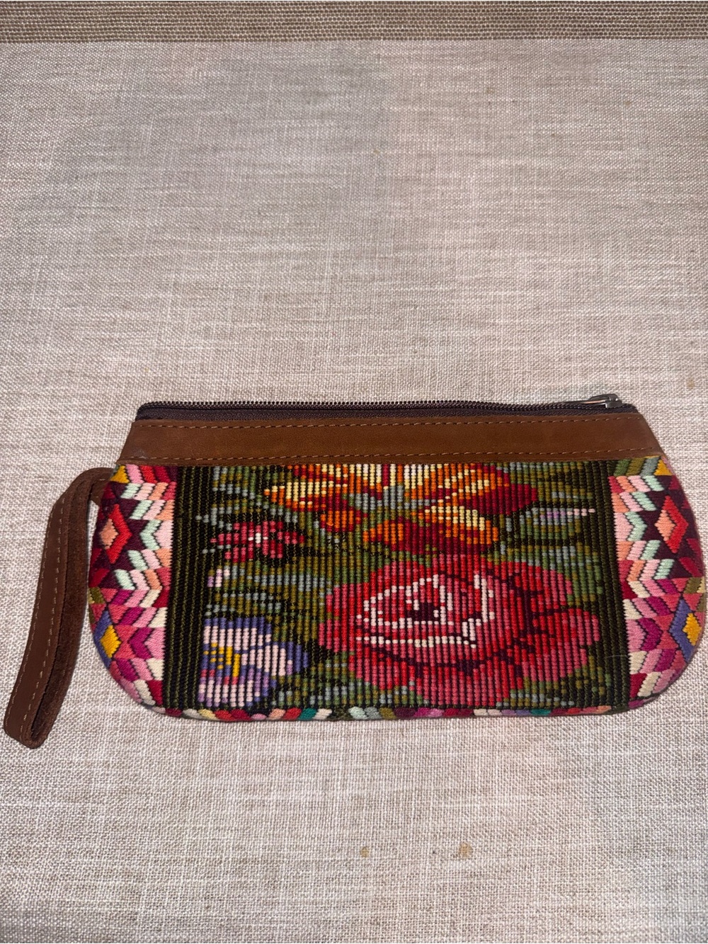 Nena & Co. Floral Embroidered Wristlet Clutch - Red, Brown & Multicolor
